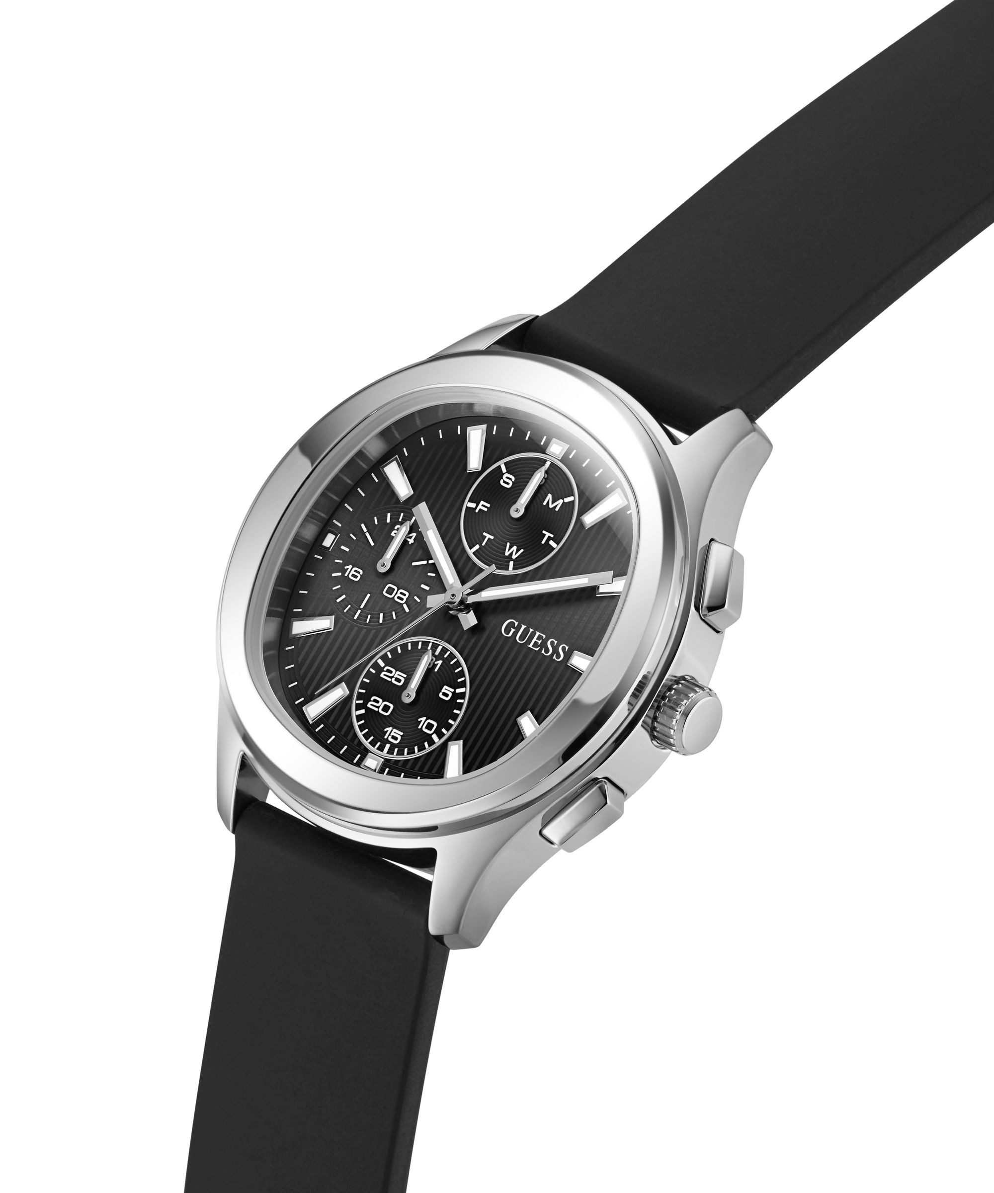 Guess Multifunktionsuhr PALMER GW1077G1, Quarzuhr, Armbanduhr, Herrenuhr, Silikonarmband, analog, Wochentag
