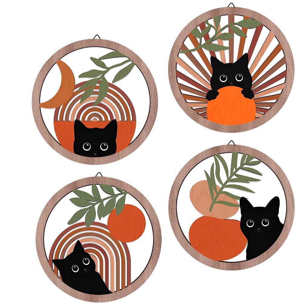 BlingBin Wanddekoobjekt Boho Wandbild-Set „Schwarze Katze“ günstig online kaufen