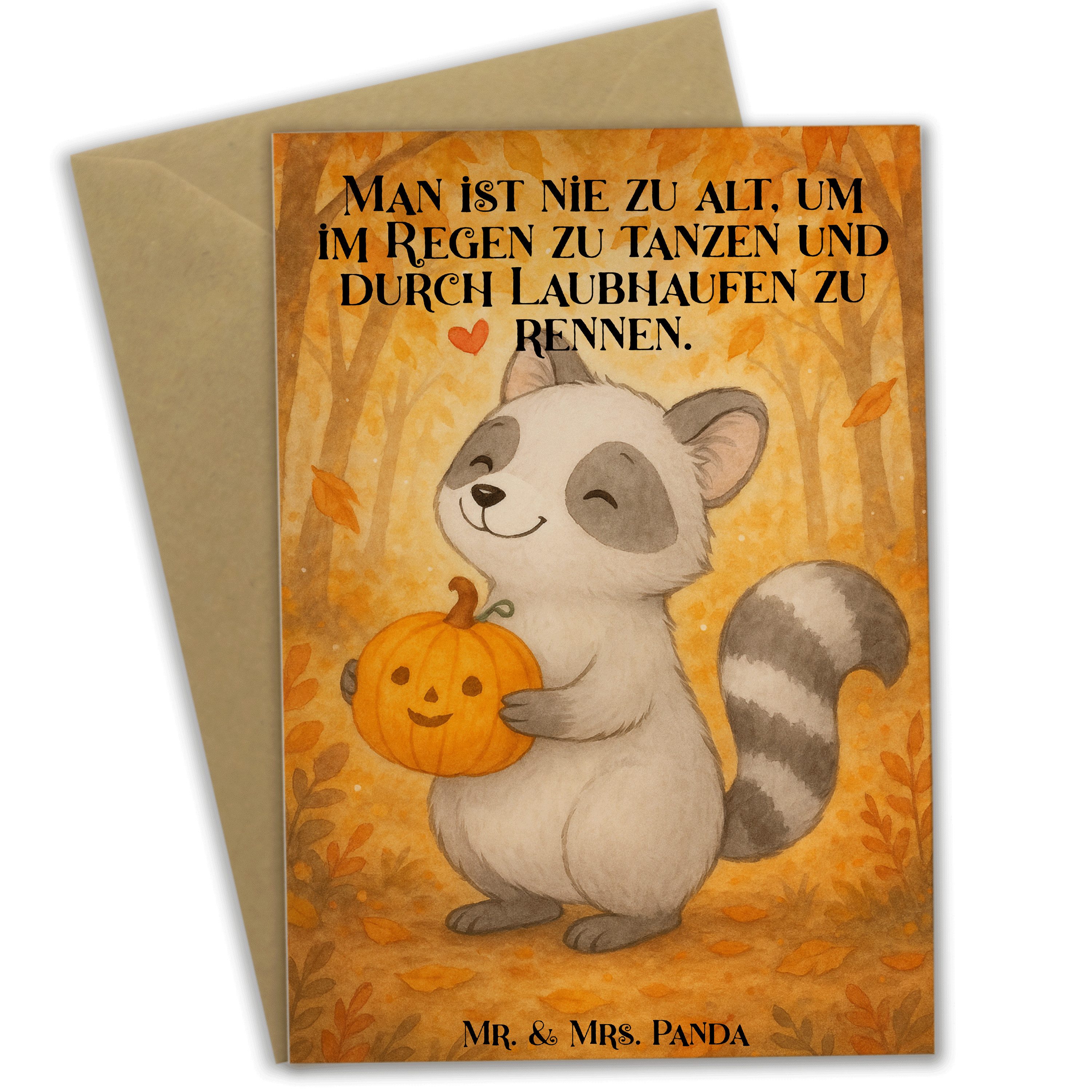 Mr. & Mrs. Panda Grußkarte Waschbär Kürbis Design, Grußkarte, Weiß, einladungskarten, weihnachts, Grußkarte Süßes Sonst Gibt's Saures Halloween Deko