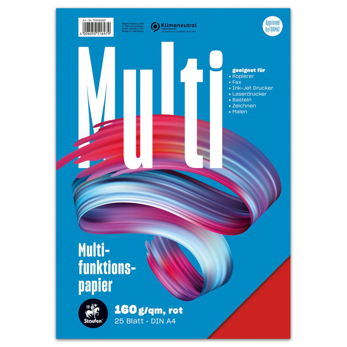 Staufen Drucker- und Kopierpapier Staufen Multifunktionspapier 25 Blatt 160g/m² rot DIN A4