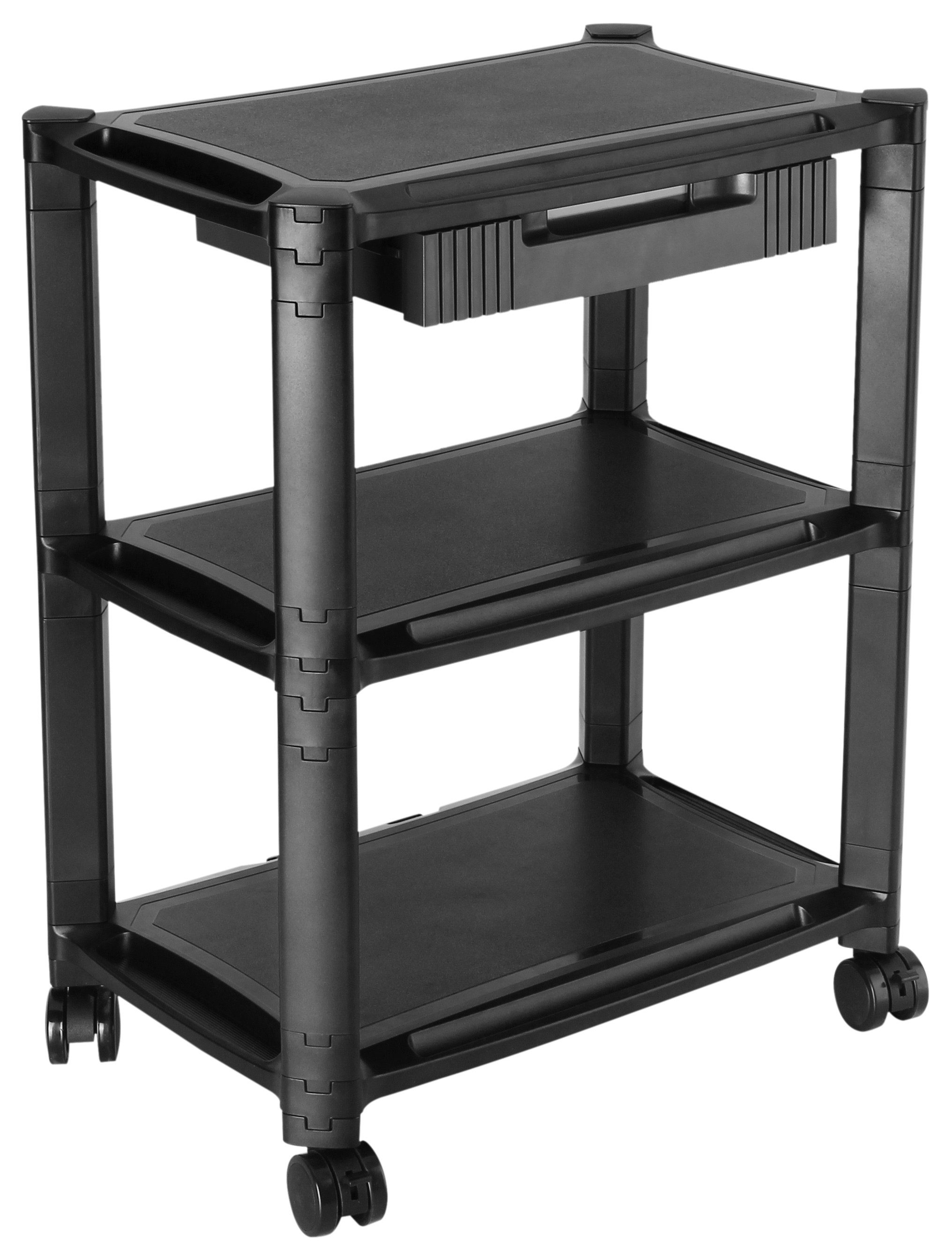 RICOO Druckertisch Mehrzweckregal Druckertisch Aufsatz mit Rollen modular WM5-L (0-St., 3 Ebenen mit je 10 Kg Belastbarkeit, Stecksystem, eingebaute Schublade), Beistelltisch Rollregal mobil Rollwagen universal Druckerwagen