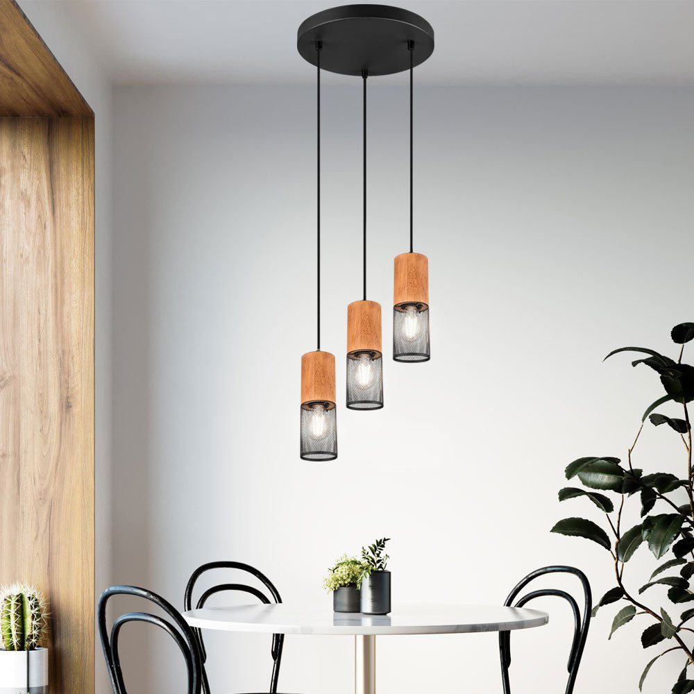 Decken Hänge Leuchte braun Wohn Ess Zimmer Beleuchtung Holz Design Pendel Lampe 