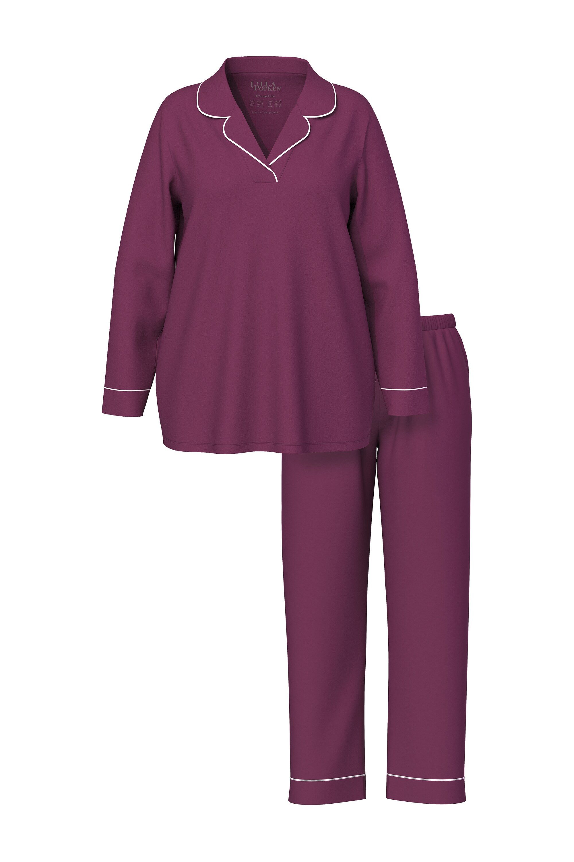 Ulla Popken Pyjama Pyjama Zweiteiler Zierpaspeln V-Ausschnitt Langarm günstig online kaufen