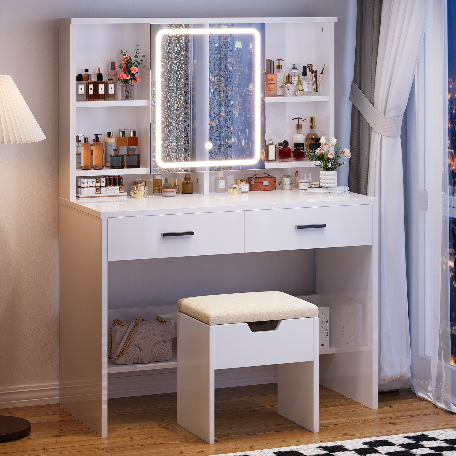 HOMALL Schminktisch Schminktisch mit Spiegel und LED 2 Schubladen und 6 Abl günstig online kaufen