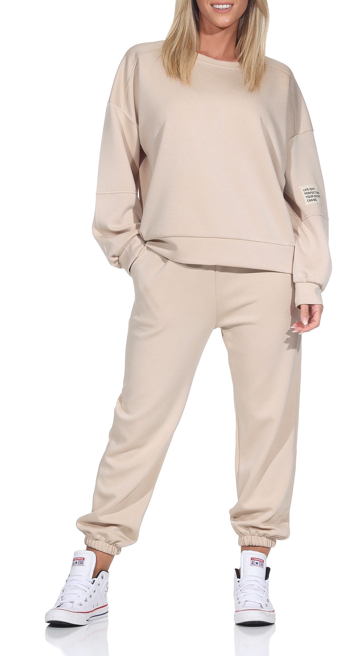 CLEO STYLE Jogginganzug Damen Jogginganzug 7065 36-42 Beige (Set)