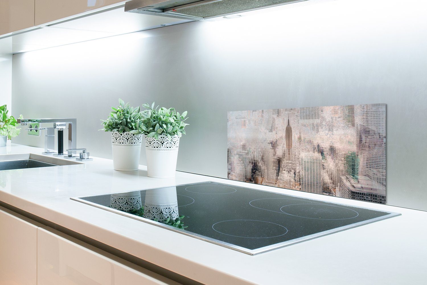 - - Küchen Küchenrückwand Wandschutz, - Skyline New für York gegen Bauwerke - MuchoWow (1-tlg), Stadt Schmutzflecken cm, Kunst, Fett und 60x30