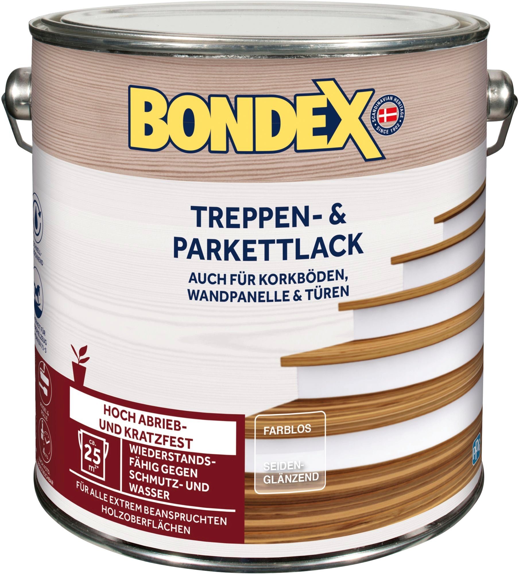 Bondex Parkettlack TREPPEN- kratzfest Treppen- & PARKETTLACK, seidenglänzend, farblos und hoch & abrieb-