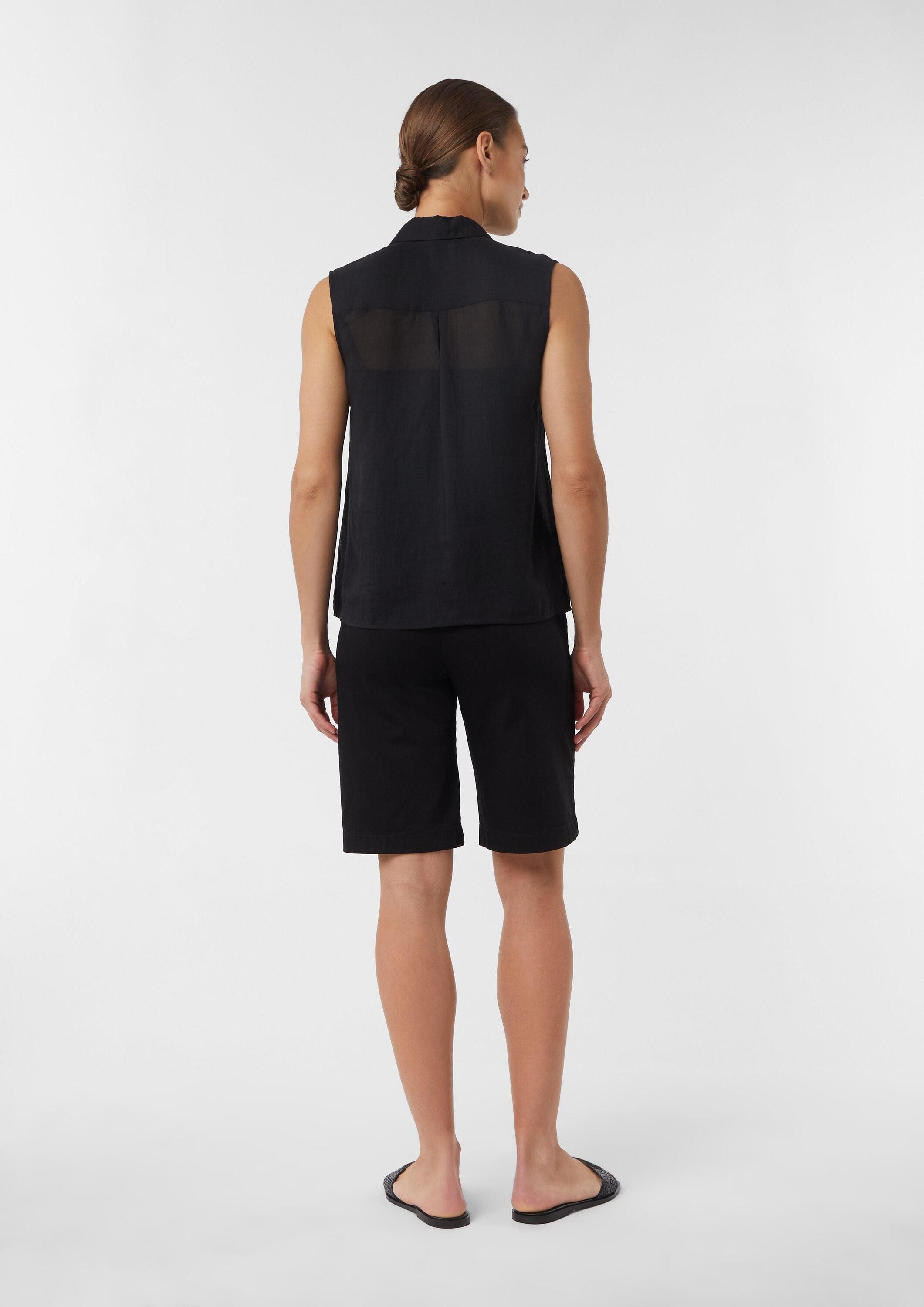 comma Blusentop Bluse Ärmellose Ramie-Bluse mit aufgesetzten Taschen