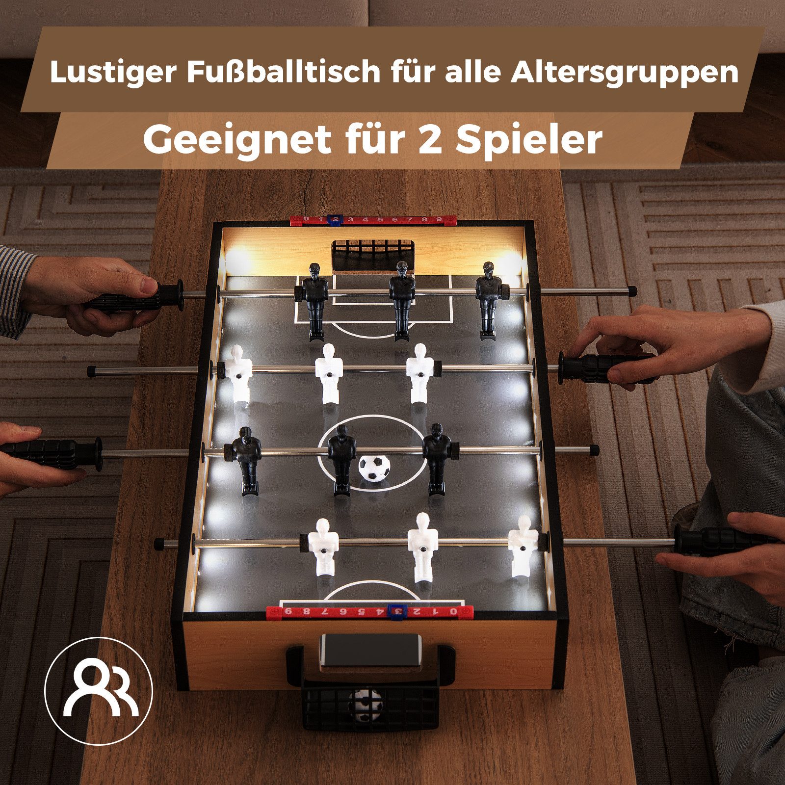 COSTWAY Kickertisch, Tischkicker, Tischfußball mit LED-Licht