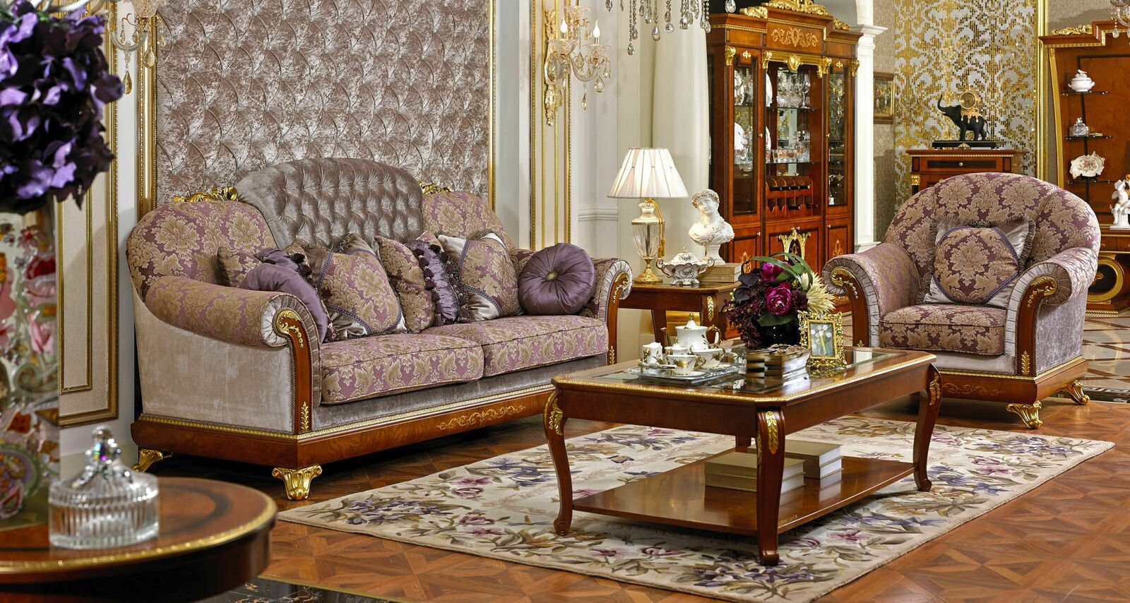 JVmoebel Sofa Barock Rokoko Sofagarnitur Sofa Garnitur Couch Sofas Polster 3+2+1, Made in Europe