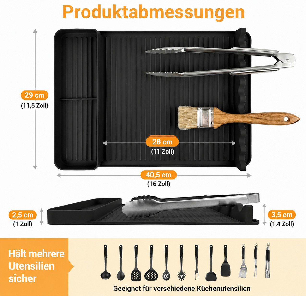 Diwzbyn Grillerweiterung Grillmatte Silikon Hitzebeständig, Rutschfeste Grillablage, Bis 230°C, für Grillwerkzeug & Arbeitsflächenschutz – Bild 2 von 5
