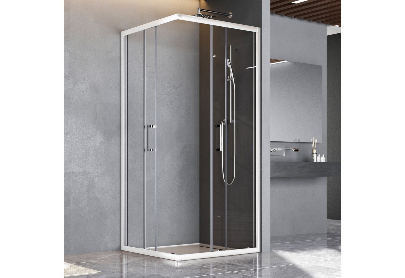 Thumbnail - Hopibath Duschwand mit schiebetür Runddusche Eckdusche Weiß 90x90x185cm, 5mm ESG, (Duschkabine, Weiß), 16 Türrollen, Sch...