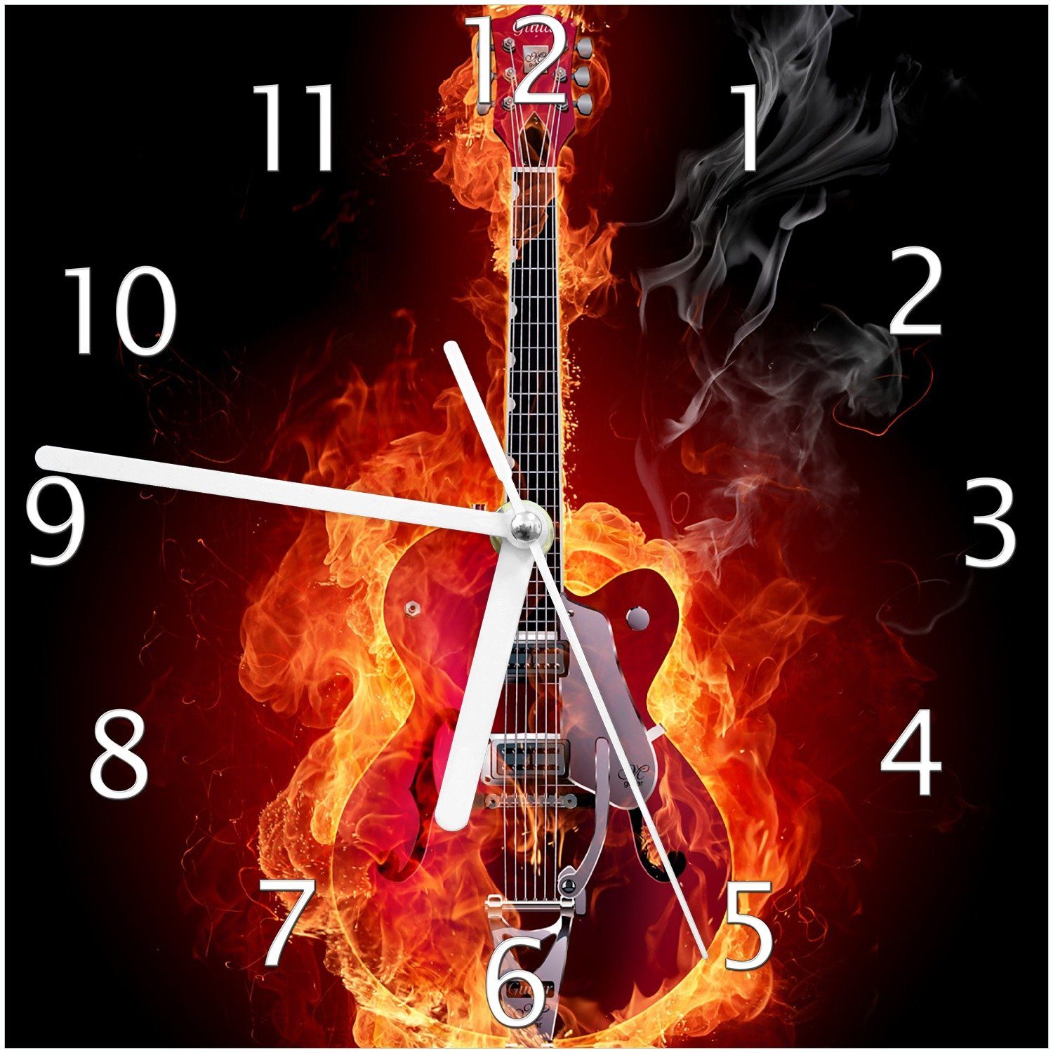 Wallario Wanduhr Brennende Gitarre (Glasuhr) günstig online kaufen