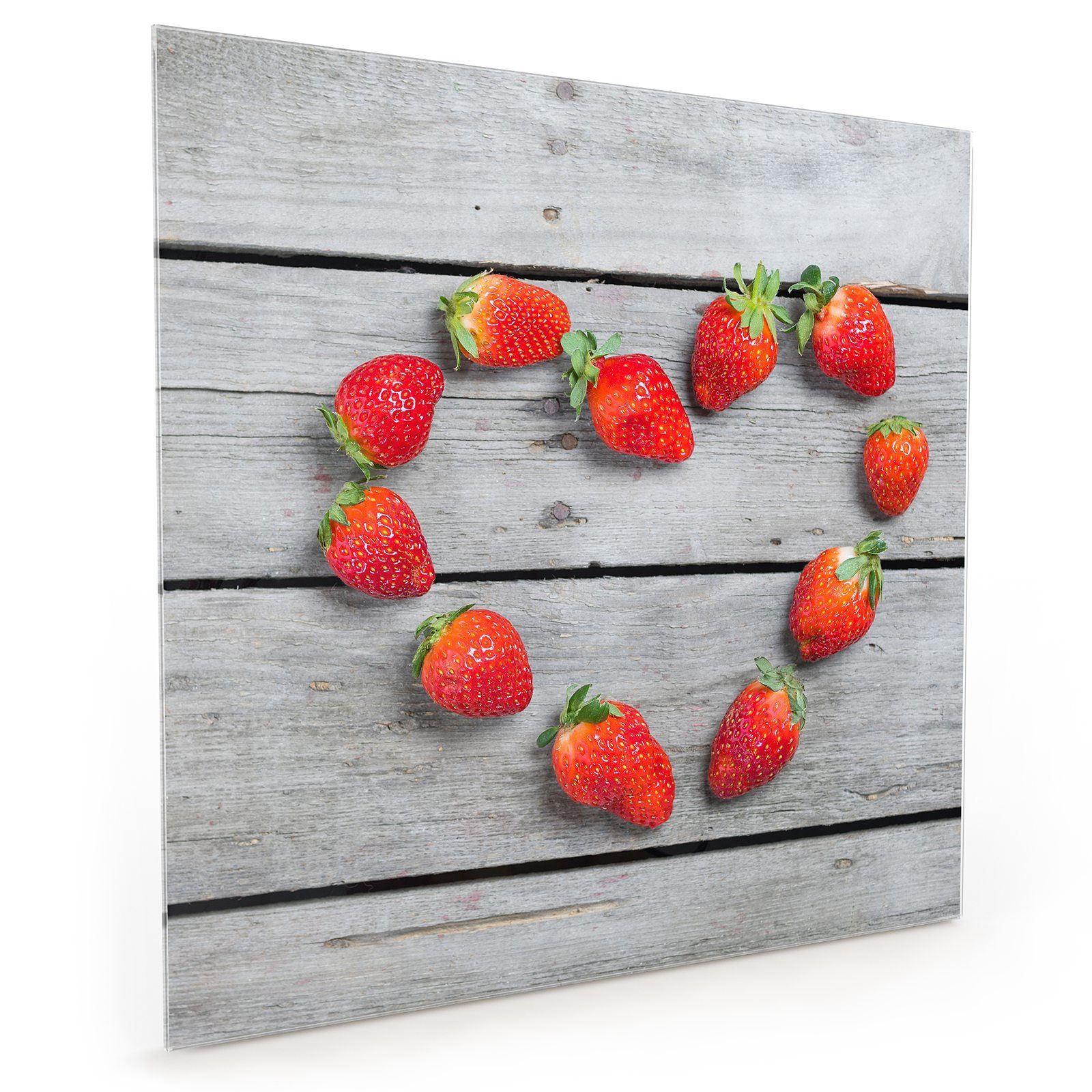 Primedeco Küchenrückwand Küchenrückwand Spritzschutz Glas mit Motiv Herz aus Erdbeeren | Küchenrückwände