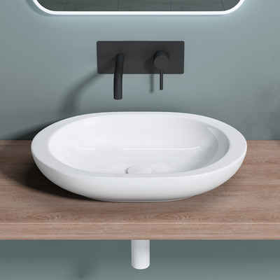 doporro Aufsatzwaschbecken Waschschale Brüssel5056 rund aus Keramik weiß inkl. Nano-Versiegelung