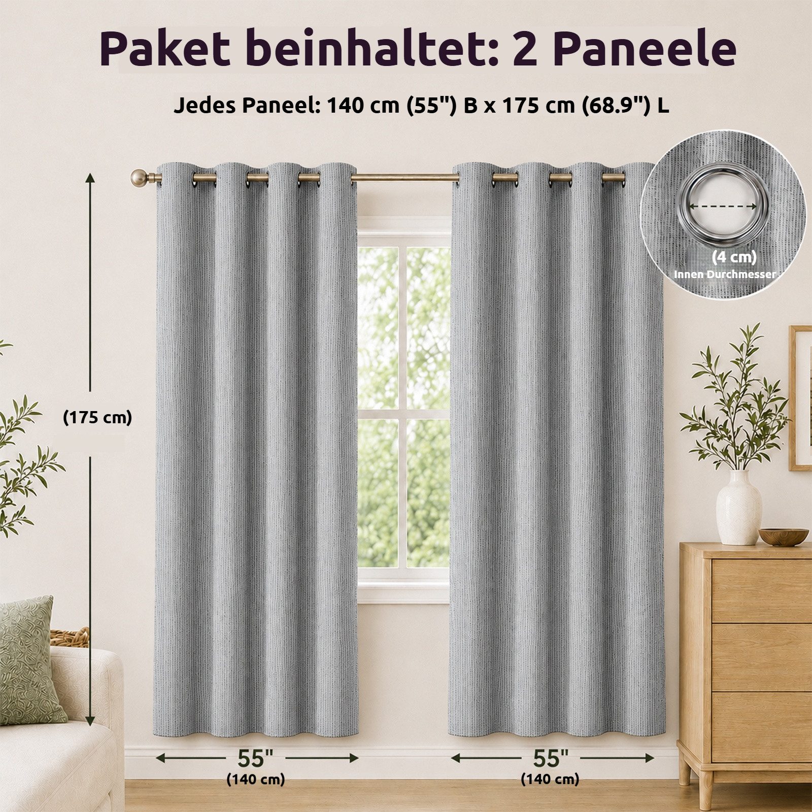 BlingBin Verdunkelungsvorhang 100 % verdunkelnde Ösengardinen 2‑er Set, Leinenoptik (2 St), verdunkelnd, blickdichte Thermovorhänge mit Wärmeschutz und Schallsc – Bild 3 von 5