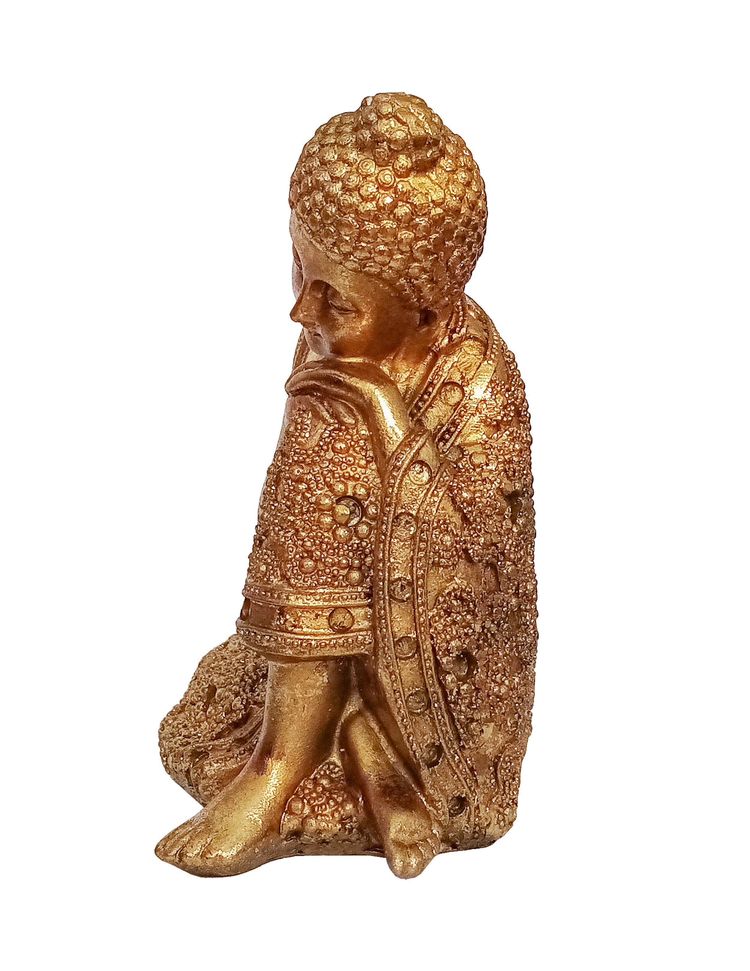 Giftdecor Buddhafigur Buddha Decoration Gold 12x16cm linkes Statue aus Knie Polyresin Auf Garten 91 Figur Knie), (auf Shui Budda Thai Feng Deko