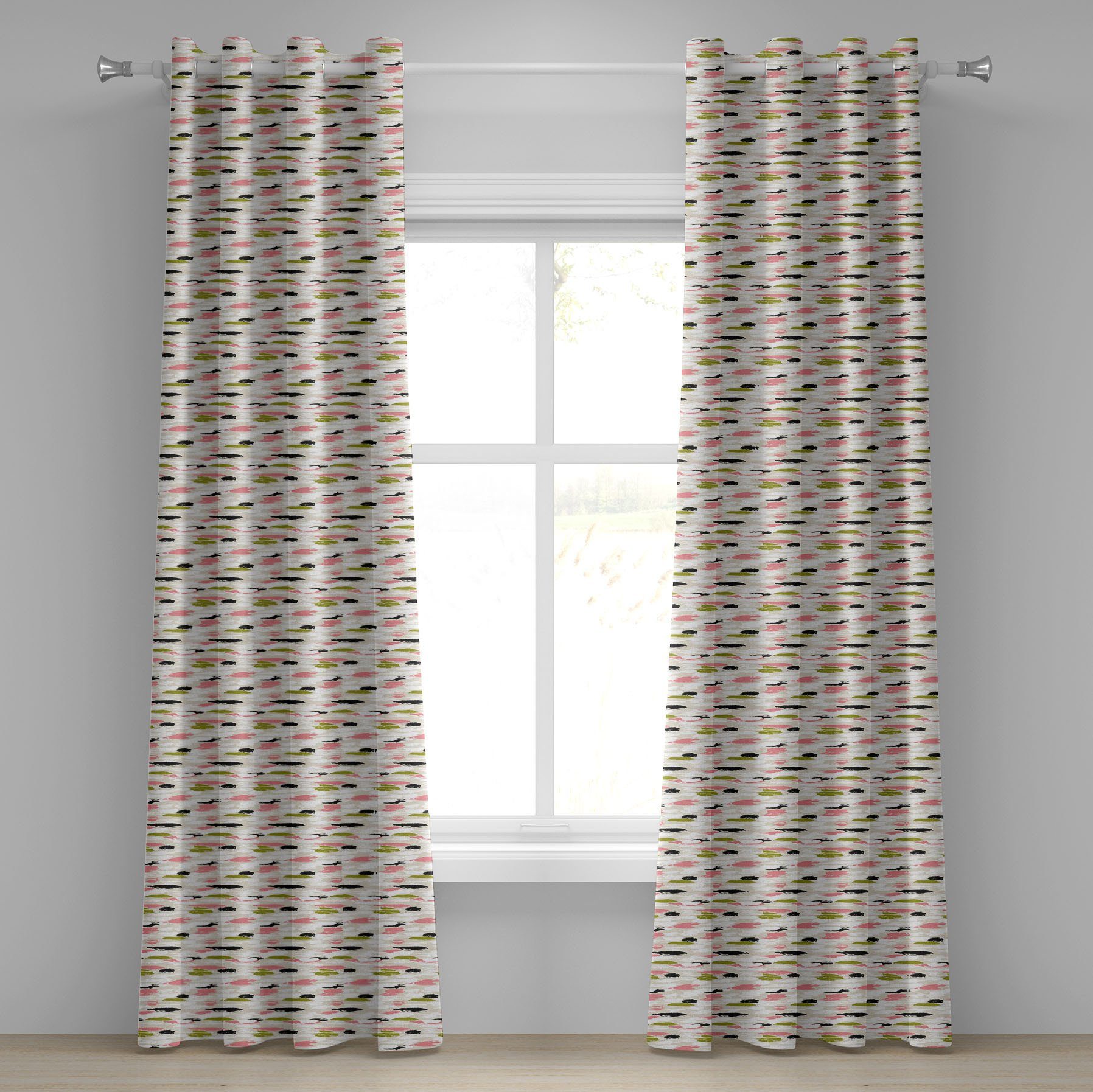 Gardine Dekorative 2-Panel-Fenstervorhänge für Schlafzimmer Wohnzimmer, Abakuhaus, Kunst Thick Brushstrokes Stripes