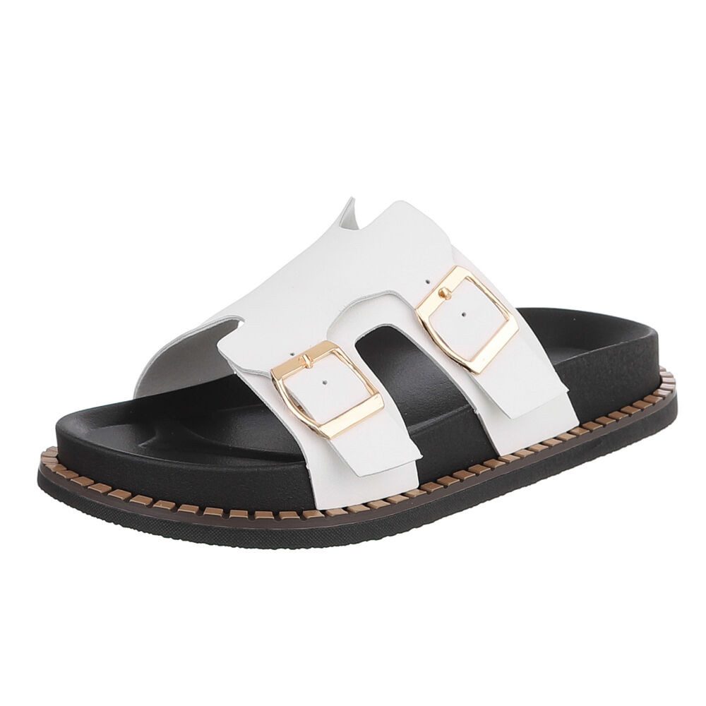 Ital-Design Damen Sandale mit Schnallen und Profilsohle Pantolette (91970945) Flach Pantoletten in Weiß