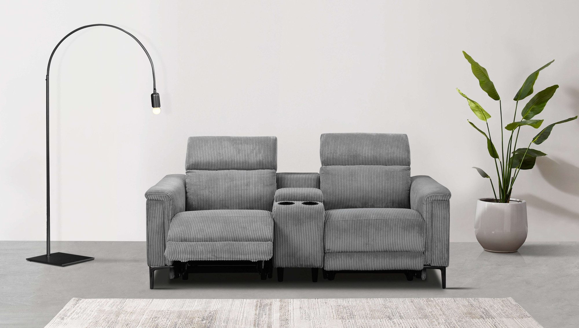 OTTO home 2-Sitzer LUND Cord, Relaxfunktion, TV-Sessel, manuell/elektrisch (USB-A), m. elektrischer o. manueller Relaxfunktion, Getränkehalter u. Staufach