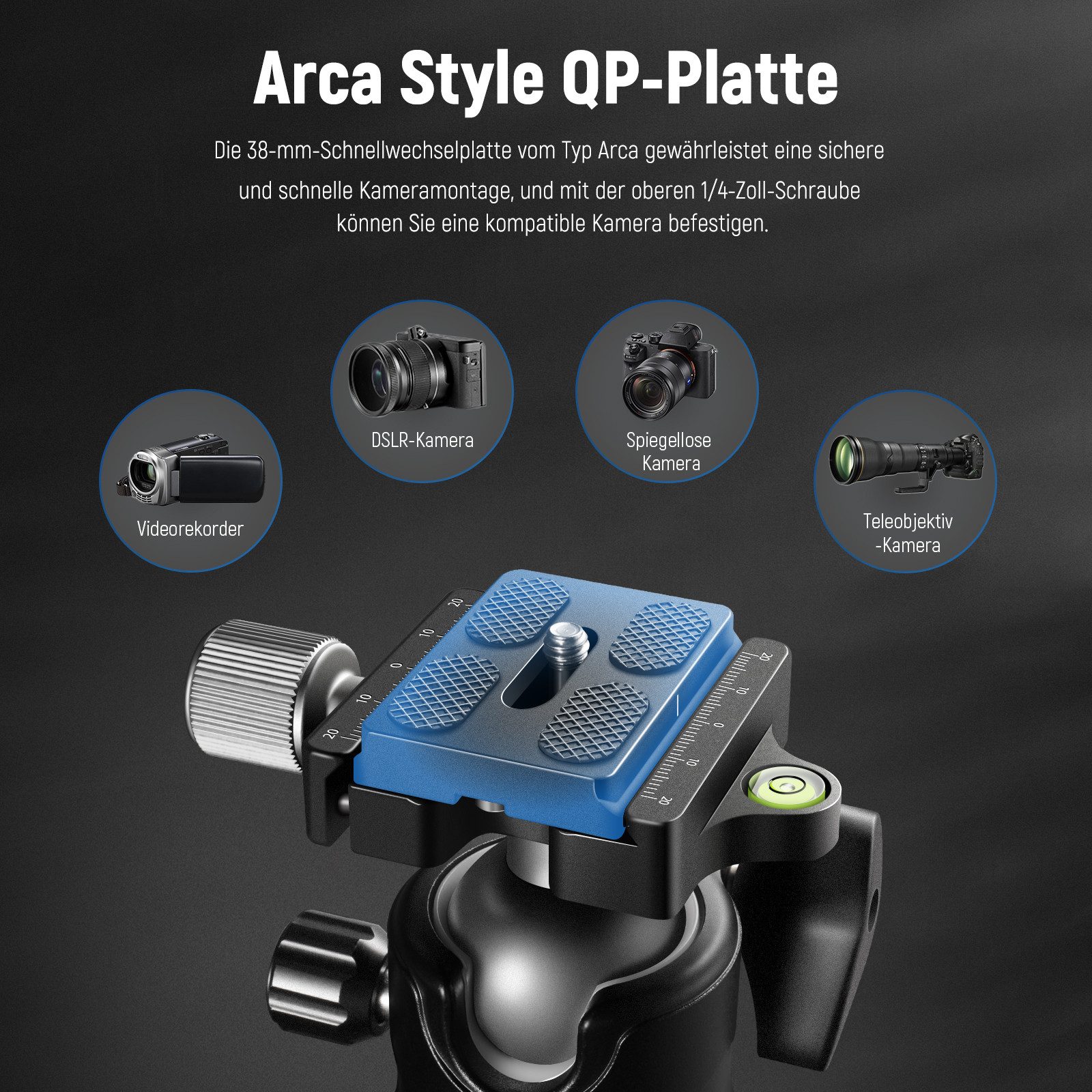 Neewer Kugelkopf GM36 Niedrigprofil-Kugelkopf, 36mm Metall Panorama Stativkopf, für Arca 1/4” Schnellwechselplatte Kamerastativ Stativ Slider DSLR