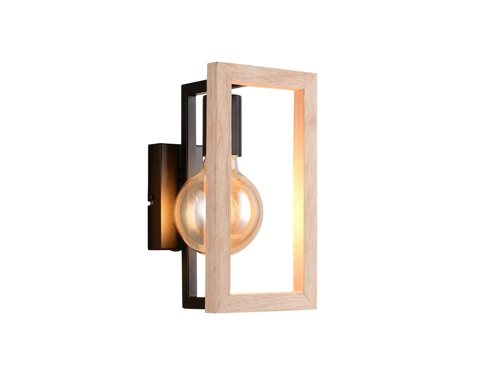 Reality Leuchten LED Wandleuchte mit Rahmen aus Naturholz Höhe 25cm, LED wechselbar, warmweiß, Industrial Wandlampe innen ausgefallen-e Treppenhaus Beleuchtung Holz
