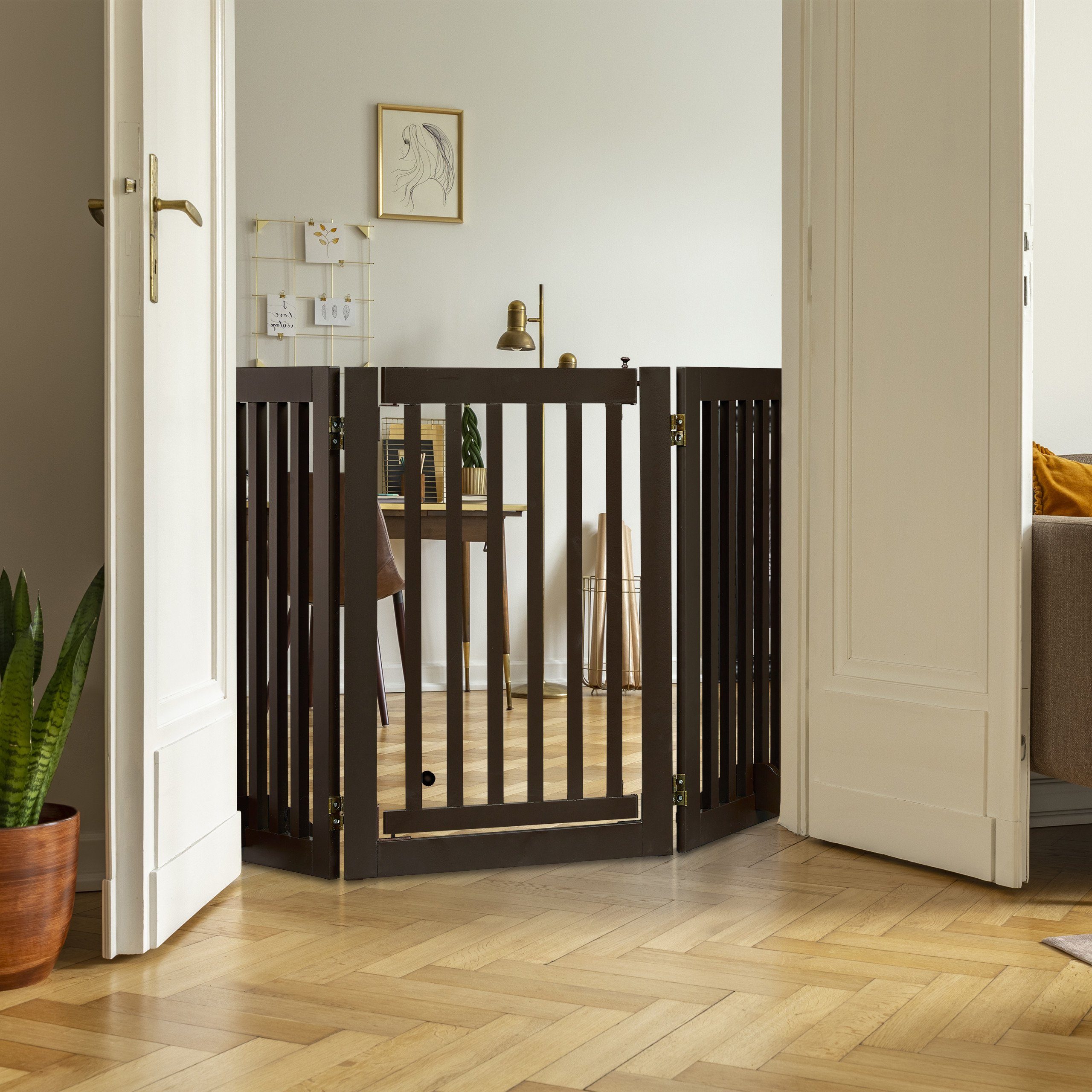 relaxdays Universalschutzgitter Braunes Absperrgitter mit Tür 70 cm hoch