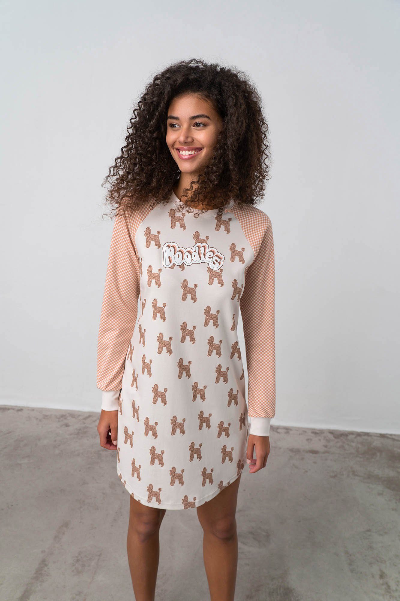 Vamp Nachthemd (Set, 1-tlg., 1-teilig) Damen Sleepshirt 90cm lang Baumwolle Langarm