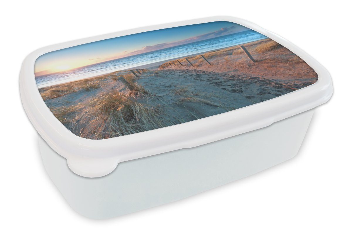 MuchoWow Lunchbox Strand - Meer - Sonne - Düne, Kunststoff, (2-tlg), Brotbox für Kinder und Erwachsene, Brotdose, für Jungs und Mädchen weiß