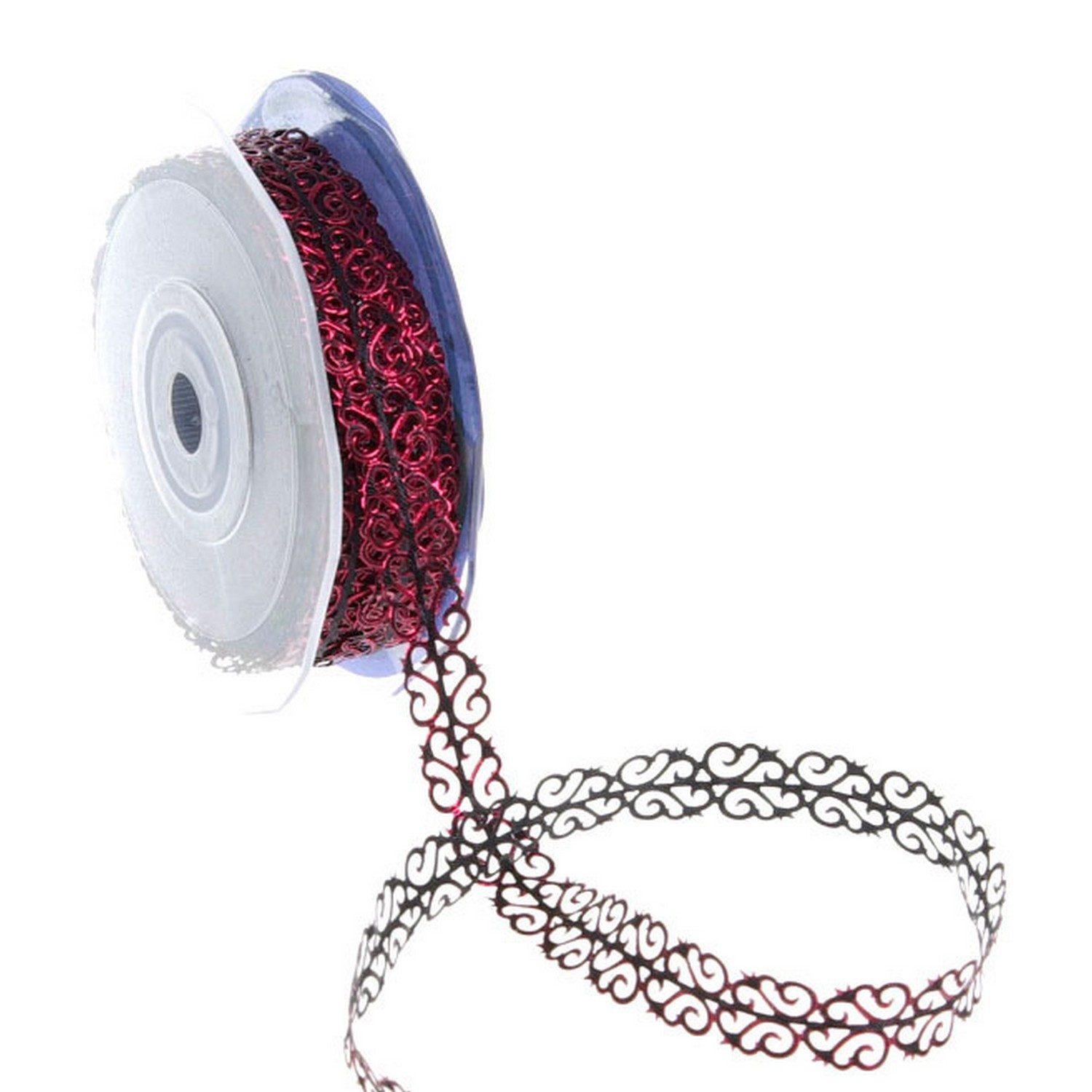 Deko AS Dekoband Dekobordüre "Vine Ribbon" - schwarz/rot - 12mm - 20m - 92102 93, Floristikband schwarz mit roten Akzenten