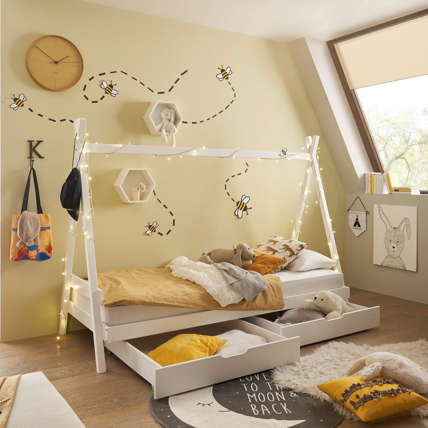 Möbel Akut Kinderbett Kinderbett Sora mit Bettkästen Kiefer massiv weiß Liegefläche 90x200cm