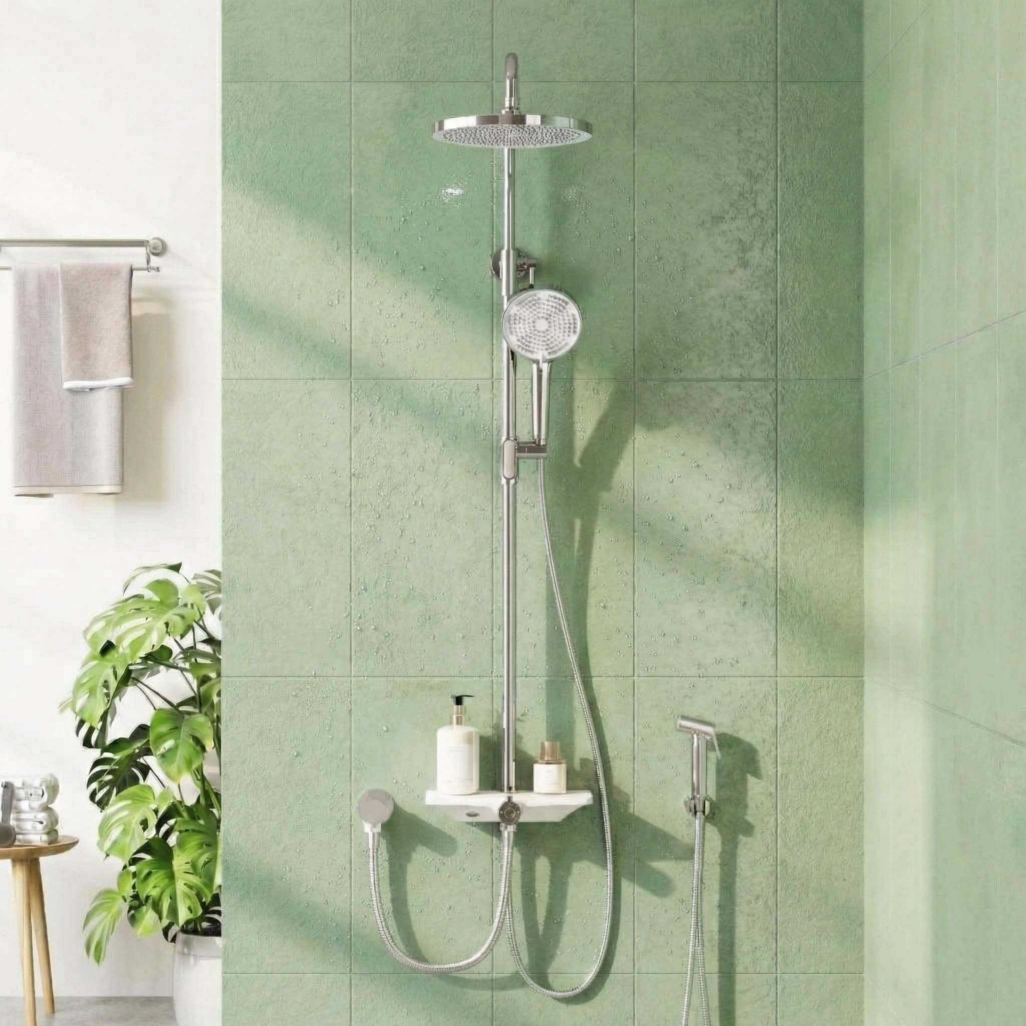 GarveeMore Regenduschkopf Duschset mit XXL‑Regenduschkopf 25cm, Handbrause & Ablage, (Set, XXL‑Regenduschkopf 25 cm mit 360°‑Schwenkfunktion), 3+1‑Funktion Handbrause inkl. Jet‑Reinigungsmodus