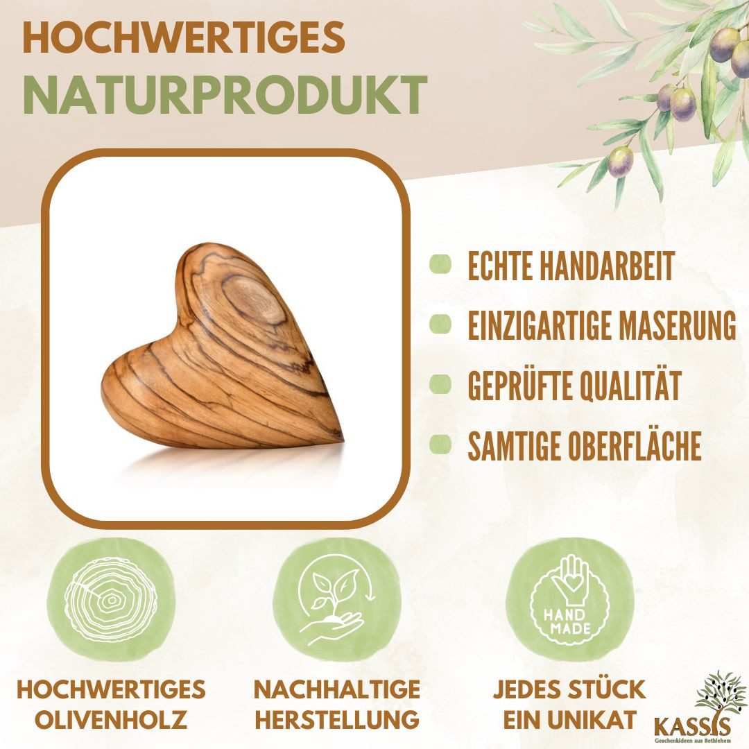 Kassis Geschenkartikel Dekoobjekt Herz Geschenk Olivenholz Handschmeichler Glücksbringer