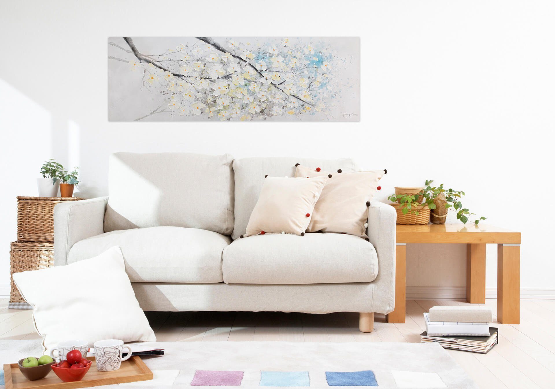 100% Wohnzimmer Gemälde KUNSTLOFT HANDGEMALT Wandbild Leinwandbild cm, Frühlingsbeginn 150x50
