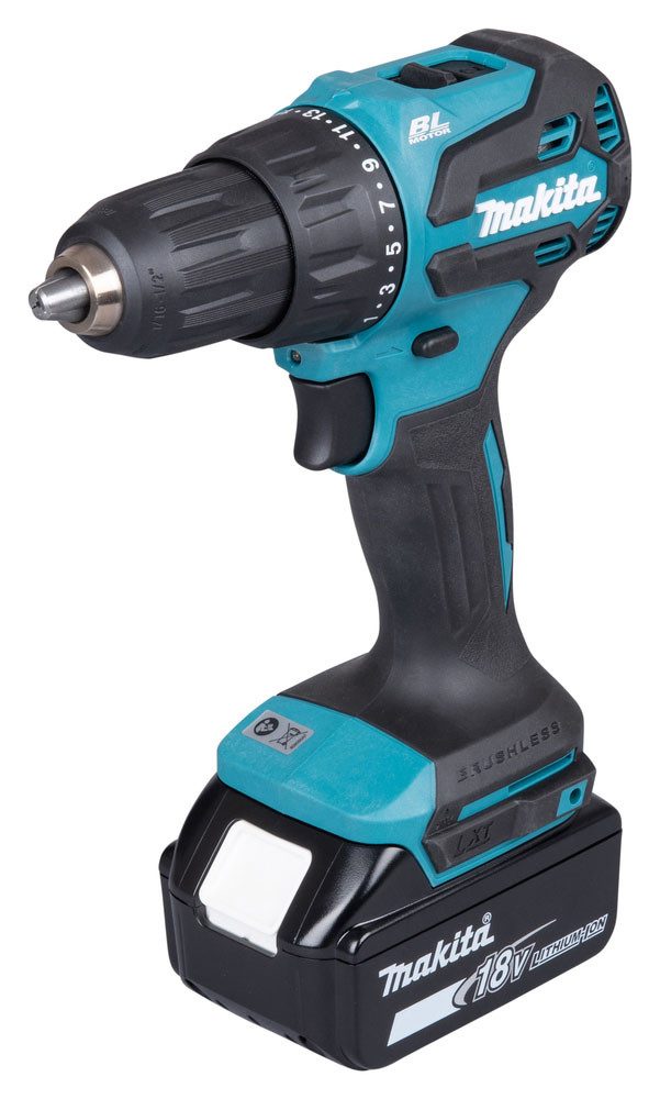 Makita Akku-Schlagbohrschrauber DHP490RFX3, 18V, Inkl. 2x 3Ah Akku und Ladegerät, (max. 65 Nm, 0-1.900 min), kraftvoller, bürstenloser, einsetzbar zum Schrauben und Bohren