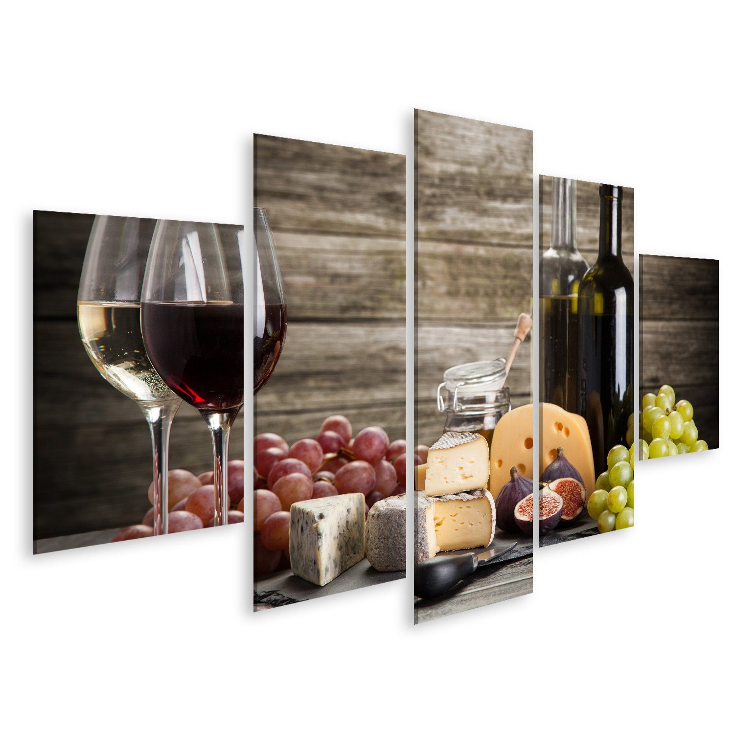 Leinwandbild Bild auf Leinwand Wein Und Käse Stillleben Wandbild Leinwandbild Wand