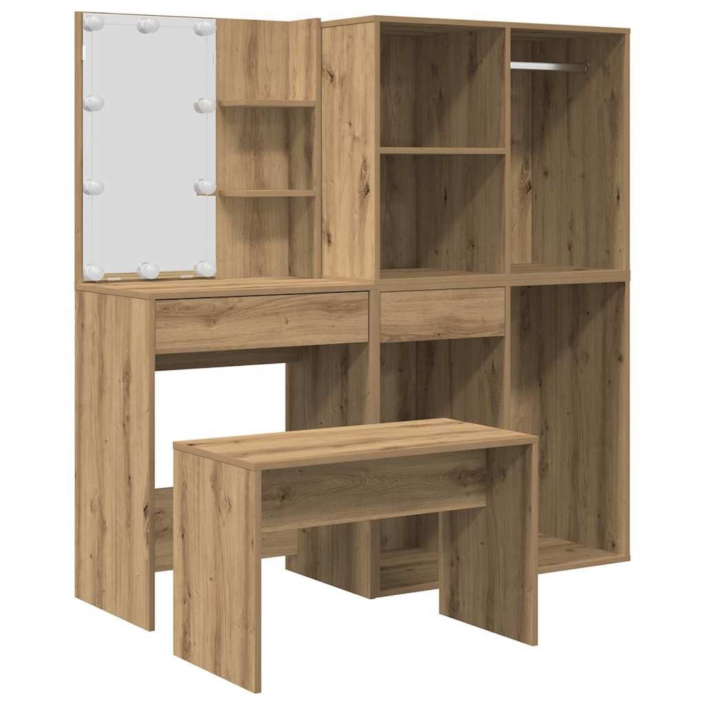 vidaXL Schlafzimmer-Set Schminktisch-Set mit LED-Leuchten Artisan-Eiche Holzwerkstoff