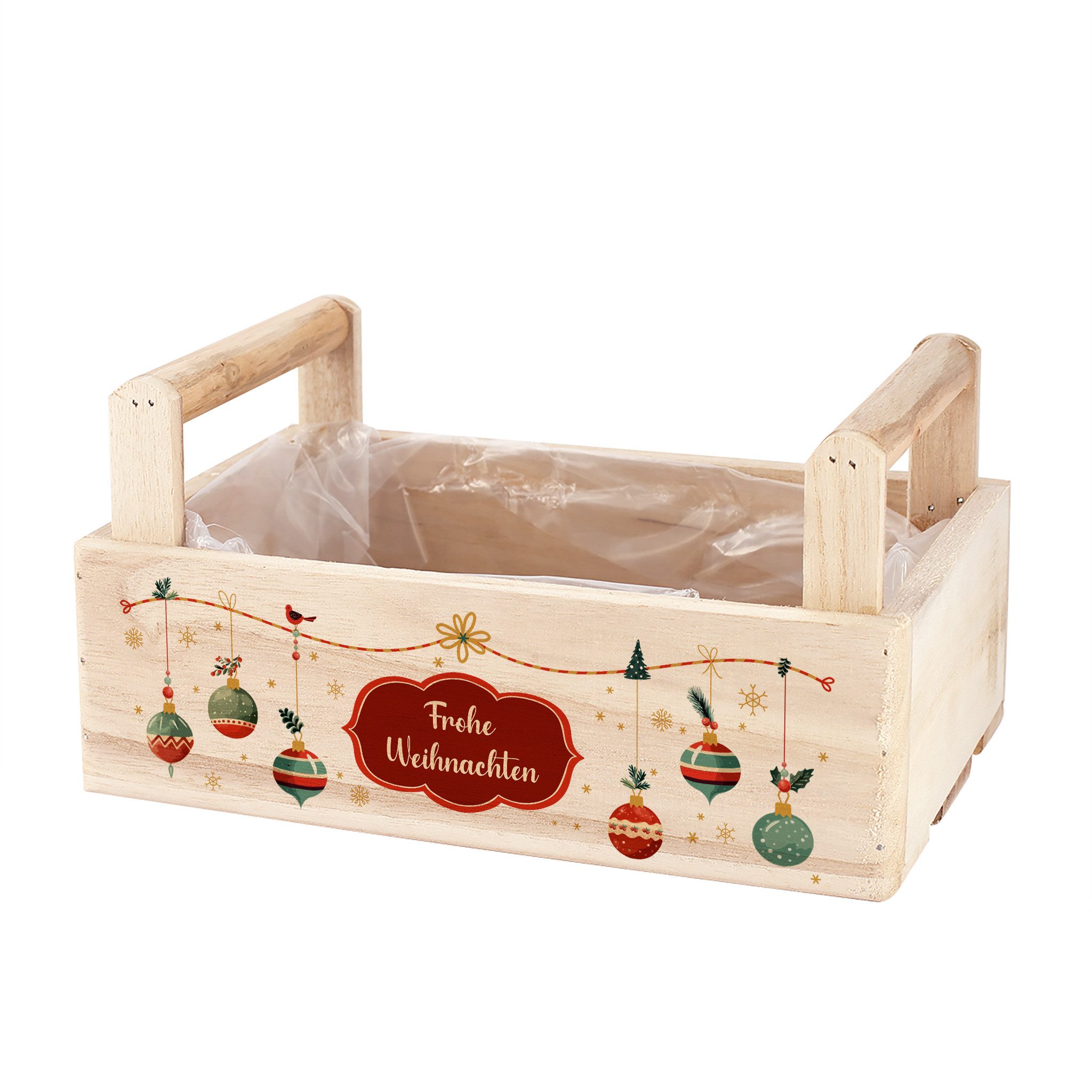 Herz & Heim Geschenkbox zu Weihnachten oder Nikolaus - Holzkorb für Weihnachtsgeschenke, mit Holzgriffen