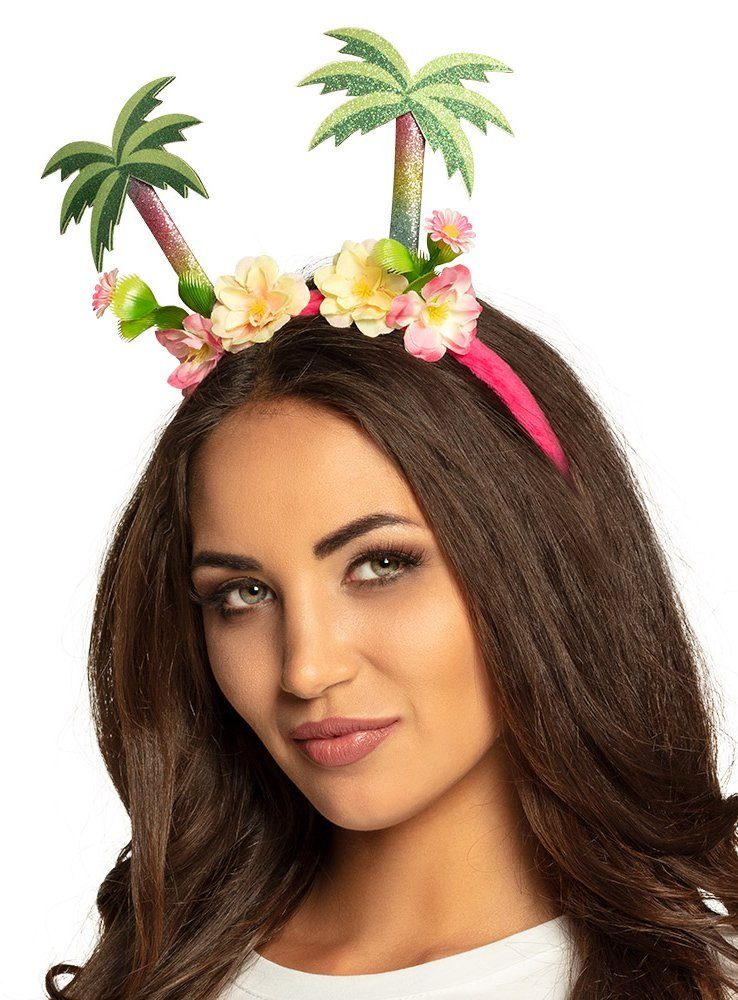 Boland Hawaii-Kostüm Palm Beach Haarreif, Witziger Südsee-Kopfschmuck mit Palmen und Blüten