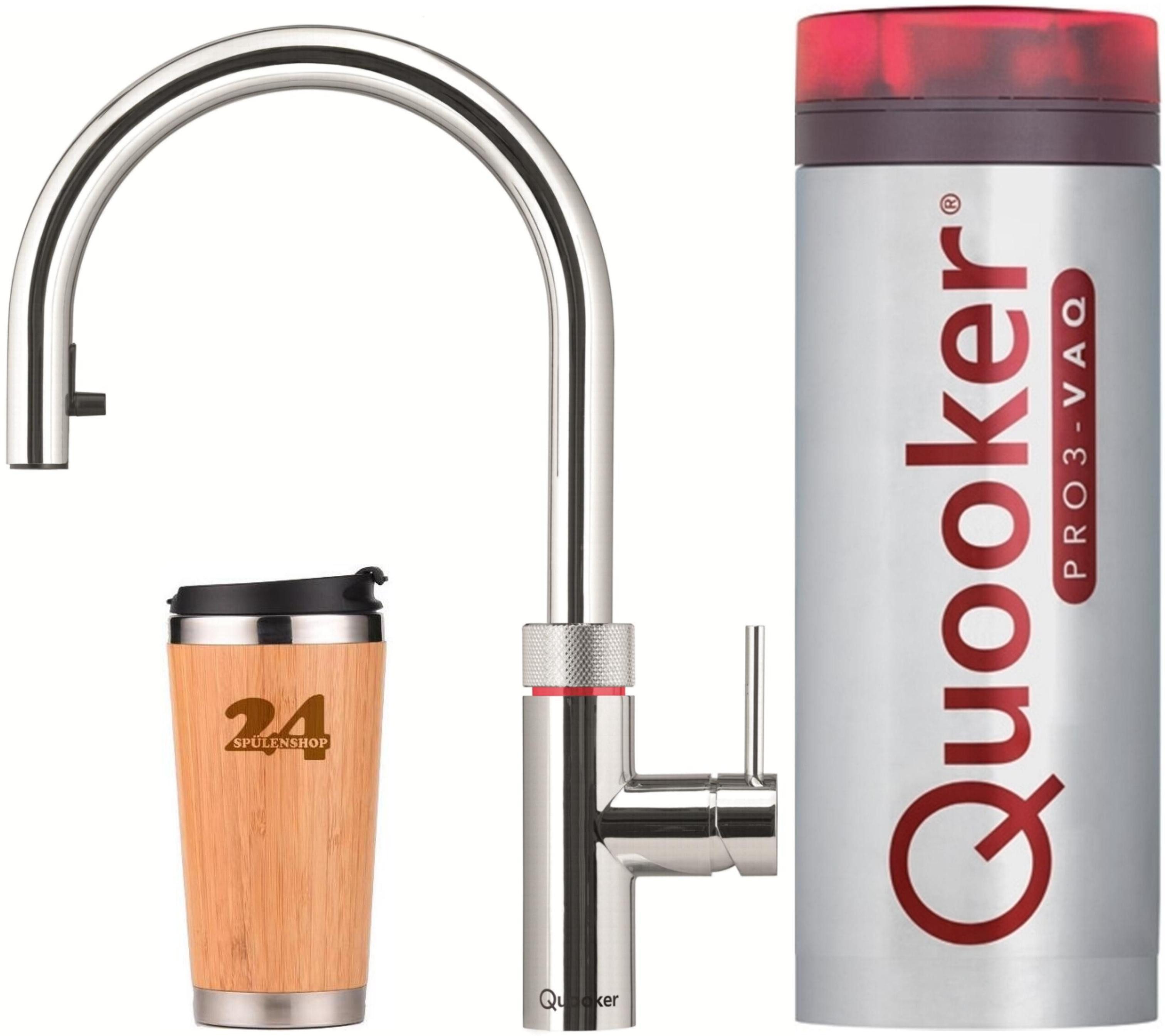 QUOOKER Küchenarmatur QUOOKER Flex VAQ PRO3 Zugauslauf Chrom & 100°C Armatur (3XCHR) (2-St) Spültischmischer mit 100°C Kochendwasserfunktion