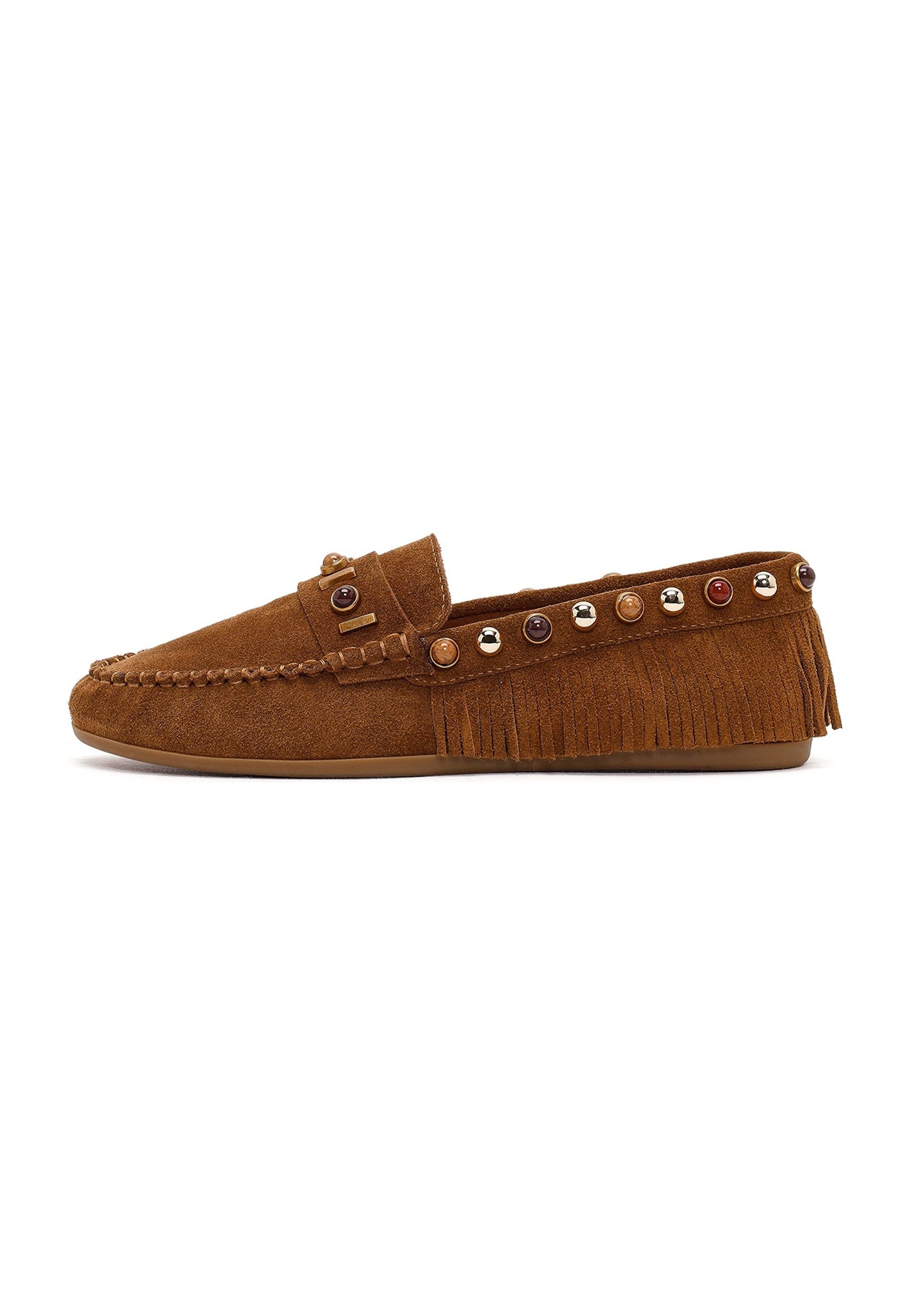 Derimod Loafer aus Veloursleder Loafer Wildleder-Obermaterial, Lederfutter, Slip-On-Stil, Fransen-Detail
