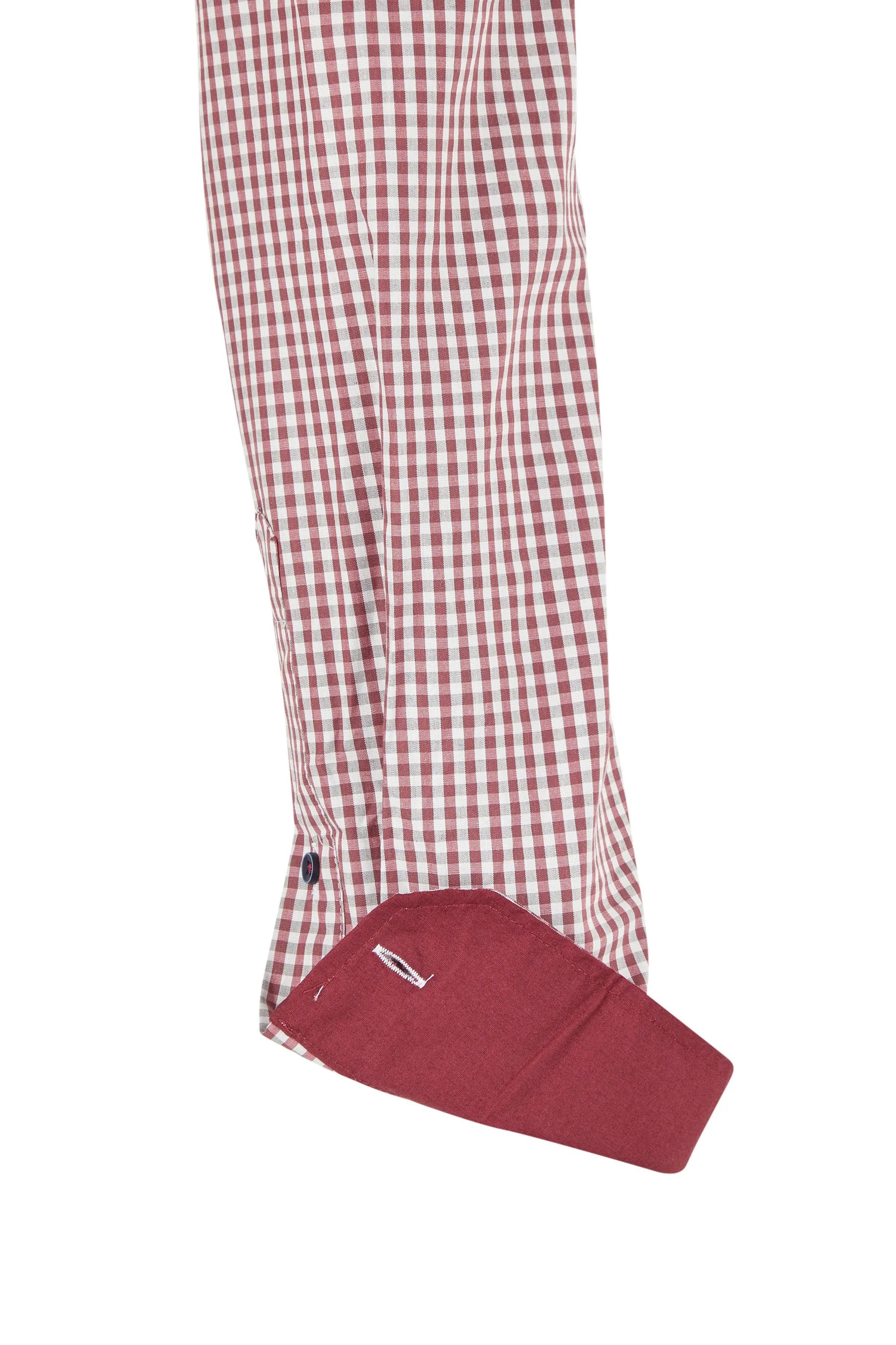 Haupt Langarmhemd Modern Fit Langarm Popeline-Herrenhemd Karo Bordeaux Trachten Style – Bild 4 von 5