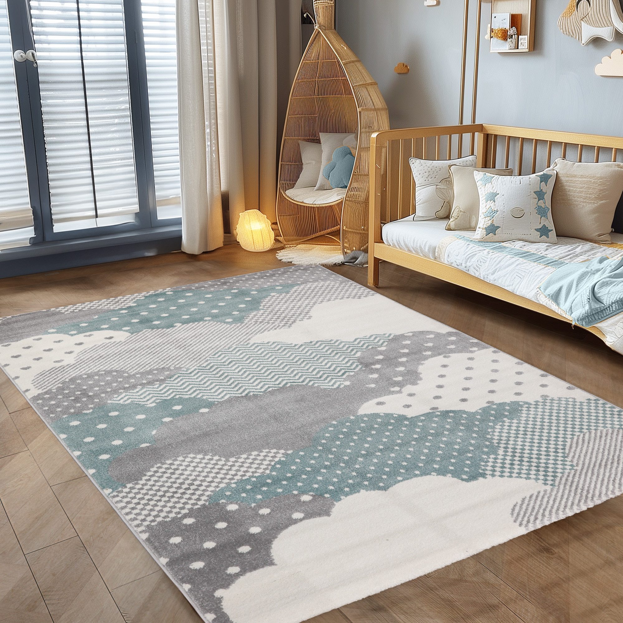 Carpettex Kinderteppich Wolken Design, Rund, Höhe: 10 mm, Teppich Kinderzim günstig online kaufen
