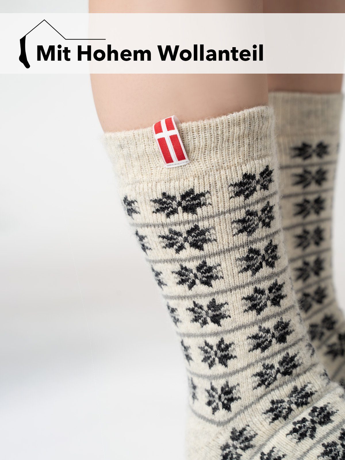 80% HomeOfSocks dicke Wollsocke Anthrazit Design Skandinavische Aus Wolle Dänemark und Socken "Dänemark" Kuschelsocken mit Norwegersocken Nordic hohem Wollanteil strapazierfähige