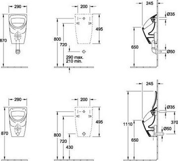 Villeroy & Boch WC-Komplettset V&B Absaug-Urinal Compact O.NOVO 290x495