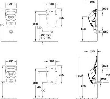 Villeroy & Boch WC-Komplettset V&B Absaug-Urinal Compact O.NOVO 290x490