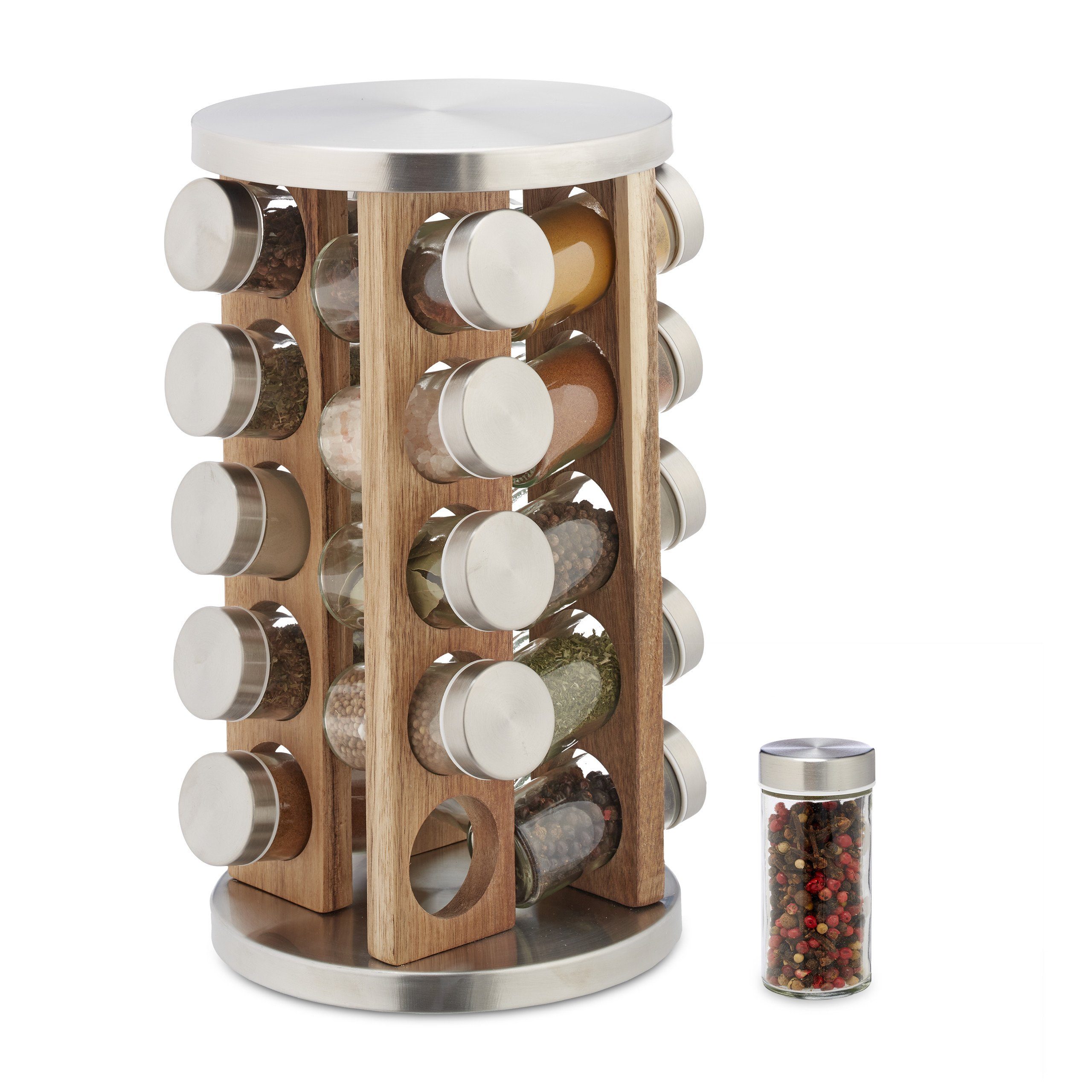 relaxdays Gewürzregal Gewürzkarussell mit 20 Gläsern günstig online kaufen