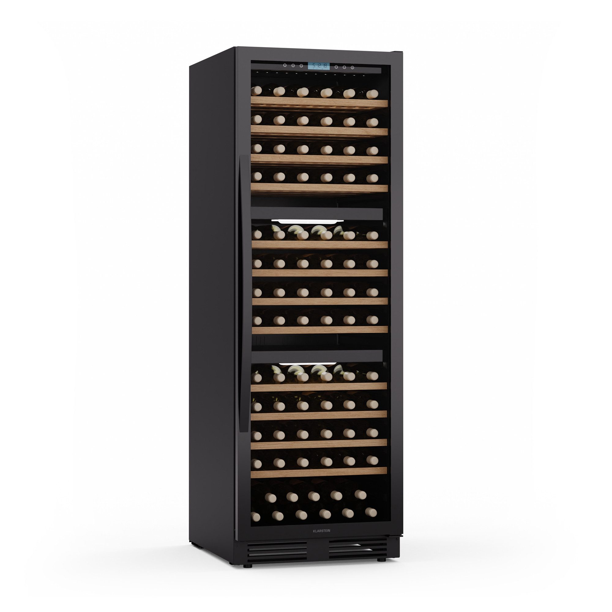 Klarstein Weinkühlschrank Vinovilla Trio 143, für 143 Standardflaschen á 0,75l,Wein Flaschenkühlschrank Weintemperierschrank Weinschrank Kühlschrank