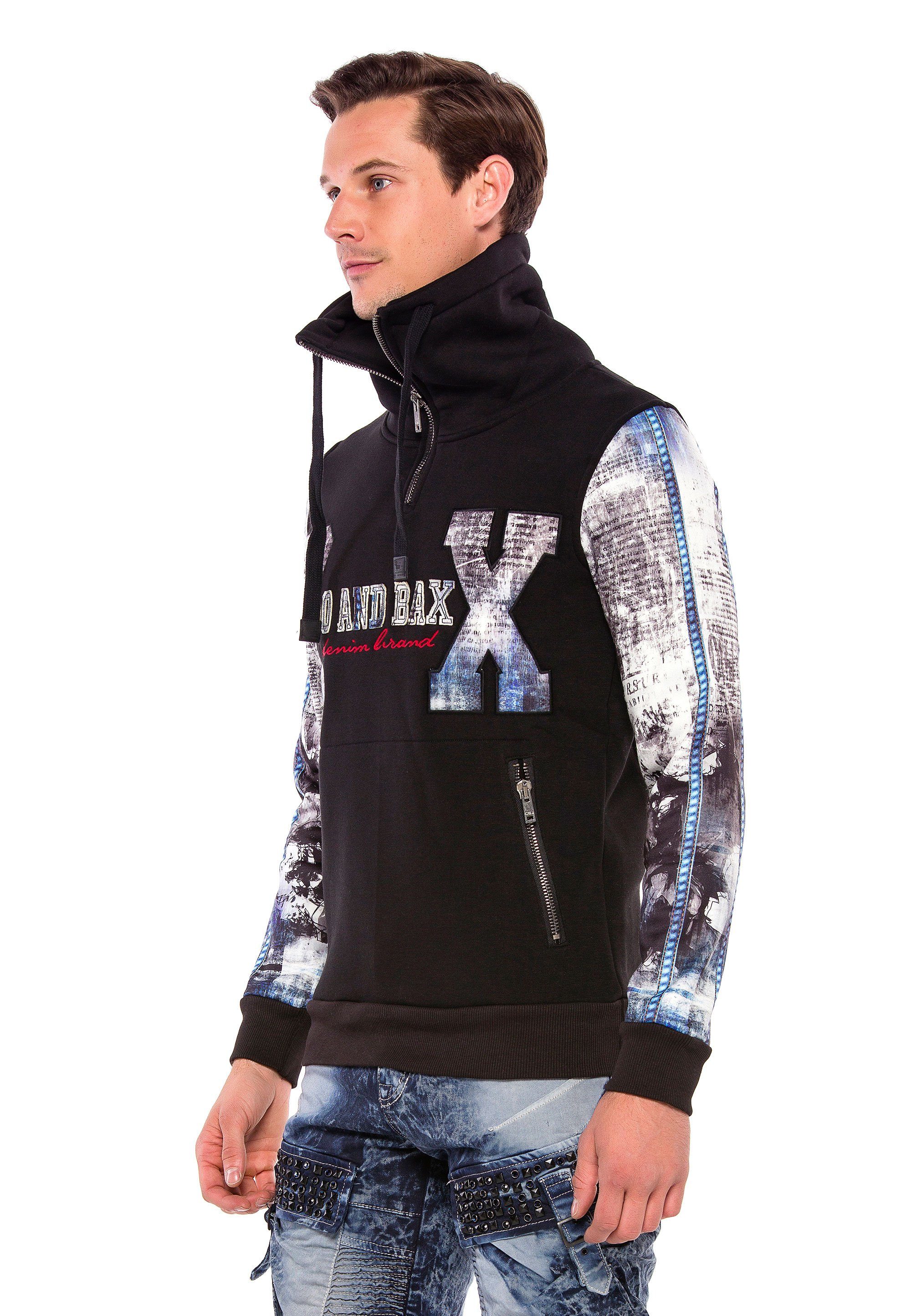 Ärmel schwarz Baxx & bedruckte Kapuzensweatshirt mit Cipo
