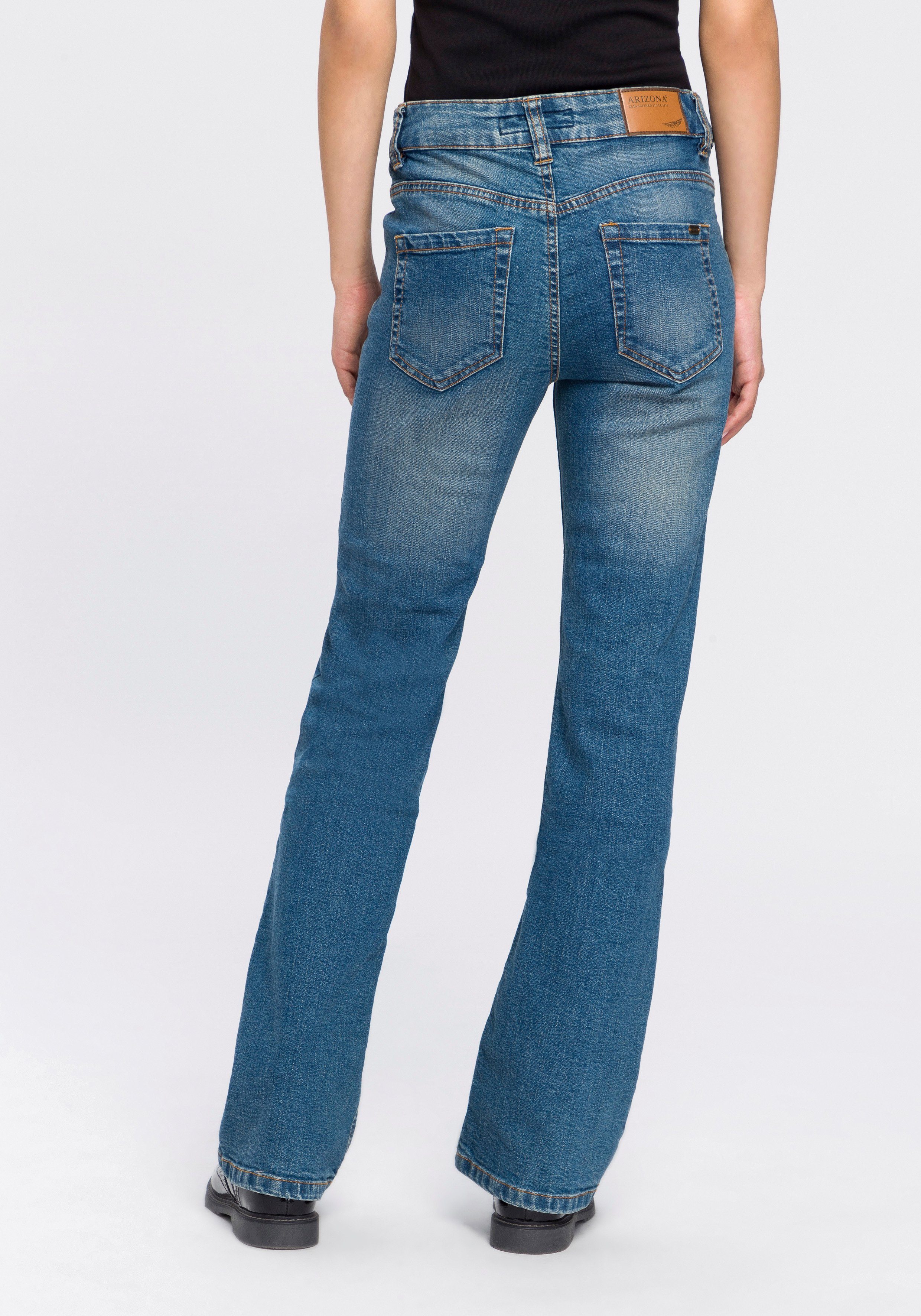 High seitlichem Arizona Bootcut-Jeans Bund Gummizugeinsatz Waist mit blue-used